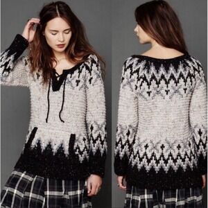 Free People Womens Love Bug Nordic Fair Isle Lace Up Sweater Size L Lodgecore
